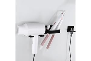 YUET Uchwyt na suszarkę do włosów, półka łazienkowa ze stali nierdzewnej, uchwyt na suszarkę do włosów, uchwyt na prostownicę do włosów, montaż na ścianie, do sypialni toalety fryzjerskiej (czarny)