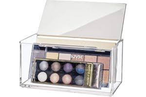 mDesign Organizer na kosmetyki do makijażu lub biżuterię – Plastikowe pudełko na kosmetyki z zamykaną lustrzaną pokrywką – Elegancki pojemnik do przechowywania – Przezroczysty/posrebrzany