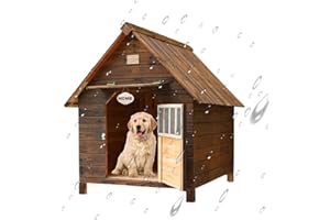PPGE HOME Dog House, Dog Shelters for Outside Waterproof, Outdoor Pet House Wood Insulated Waterproof Weatherproof with Door, Dog Kennel Outdoor, House for Cats and Small Medium Large Dogs (Size:XL(99*92*95cm))
