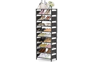 ESONSTYLE 10 Tier Shoe Rack for 20-25 Pairs, Metal Shoe Storage Organizer, Space Saving Narrow Vertical Shoe Shelf for Entryway, Bedroom, Hallway, Living Room