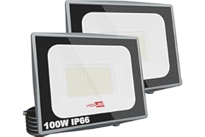 HOOLED Focos LED Exterior 100W, 10000ml, 6500K, haz de 120°, Foco Proyector LED IP65 impermeables, Blanco Frío Floodlight, Iluminación exterior para techo, jardín, patio, puerta, garaje (100W-2PC)