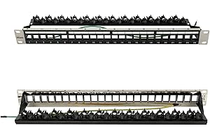 Tecmojo 19in 24 Ports Empty Patch Panel, suitable for both Shielded and Unshielded Keystone Jacks, with Rear Cable Management, Black (19in 24 Ports Empty Patch Panel)