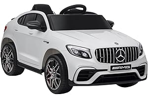 HOMCOM Macchina Elettrica per Bambini 12V Mercedes-Benz AMG GLC63S COUPE, Auto Elettrica per Bambini 3-5 Anni, Velocità 3-5km/h, con Cintura di Sicurezza, Telecomando e USB per Musica MP3, Bianco