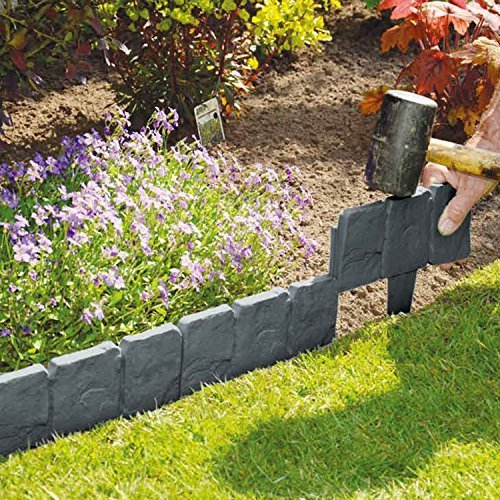 10 Pack Dark Grey Cobbled Stone Effect Garden Lawn Edging Plant Border - Simply Hammer In by My Garden Path