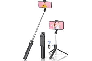 ONIRIX Kijek do selfie Bluetooth, 3 w 1, teleskopowy wysuwany statyw do selfie Bluetooth, regulowany monopod ze zdejmowanym pilotem i stabilną podstawką, do iPhone'a, Galaxy, Huawei, innych