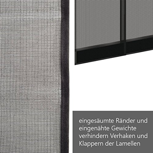 Premium Insektenschutz Lamellenvorhang Fiberglas für Türen 100 x 220 cm aus in anthrazit Türvorhang eingenähte Gewichte + selbstklebende Klemmleiste - 3