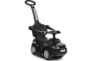 COSTWAY 3 in 1 Ride on Push Along Car, Baby Foot to Floor Slider with Parent Handle, Horn, Music, Lights, Storage Compartment, Toddler Sliding Walker for Boys Girls (Black)