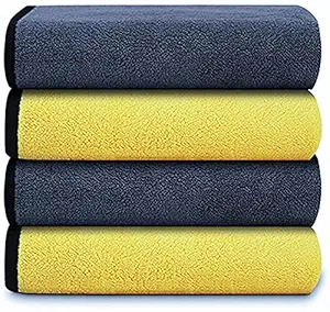 UBH Profession Of Quality Microfiber Cleaning Cloth 800 GSM for Car & Motorbike Clinging (12 x 16 Inch, Yellow & Grey, Set of 3)