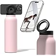 Insulated Water Bottle for iPhone w/Magnetic Phone Mount - Stainless Steel Water Bottle w/Tripod Phone Holder - Hot 12H, Cold 24H, 360° Rotate - Pink 32oz