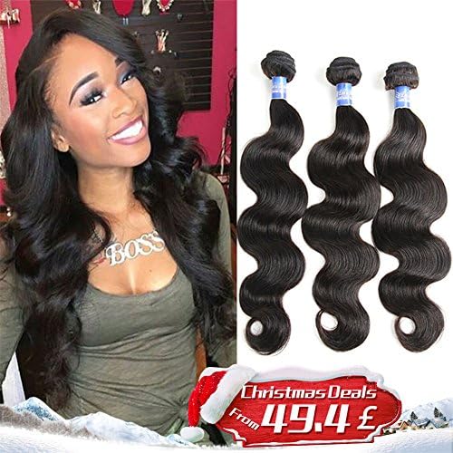 Brazilian Virgin Hair Body Wave, 3 bundles with Mixed Length Elees Hair Unprocessed Remy Human Hair Weft Extensions Natural Black Color 300g Per Lot (16 18 20)