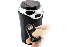 STOREBAO Auto Aschenbecher mit Feuerzeug und LED Licht, USB wiederaufladbar, Abnehmbarer Zigarettenanzünder mit Deckel (Klassisches Silber)
