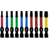 Meccion Set of 10 Torx Screwdriver Bits T10 T15 T20 T25 T27 T30 T40, Impact Magnetic Screwdriver Bit, Length 50 mm and 1/4 In