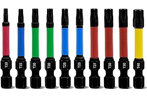 Meccion Juego de 10 Puntas Atornillador Torx T10 T15 T20 T25 T27 T30 T40, Bit Destornillador Imantadas Impacto, Longitud 50mm y Vástago Hexagonal 1/4"