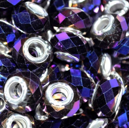 5 pcs faceted glass crystal charm beads, silver plated (blue violet)