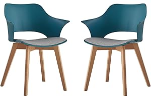 GrandCA HOME 2er-Set Nordischen Küchenstühlen, Esszimmerstuhl mit Massivholzbeinen, Gepolsterte Stühle für Schlafzimmer, Wohnzimmer, Küche,Lago Blu