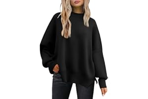 Tincini Pullover Damen Strickpullover Winter Rundhals Pulli Herbst Lose Sweatshirt Warm Fledermaus Langarmshirt aus Strick Seitlichem Schlitz Oberteile