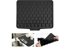 Vicloon Silicone Draining Mat, Heat-Resistant Silicone Mat Dish Drying Mats, No-Spill Silicones Worktop Saver, Silicones Drying Mats, Non-Slip Kitchen Sink Drainer for Counter, Sink, Table, Black