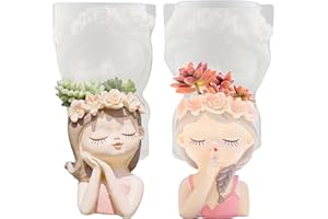 Omlalayi 2 PCS Maceta Flores Molde Hormigón,Epoxi Moldes Suculentas La Cabeza Muchacha 3D Suculentas,Maceta Flores Molde Epoxi, Molde Silicona Chica Linda Corona Flores,para Decoración del Hogar