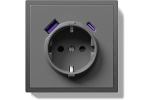 BSEED Schuko gniazdko podtynkowe z USB C 20 W, gniazdko ścienne 16 A z ramą PC, pojedyncze gniazdko z pazurami, 1 gniazdo, szare