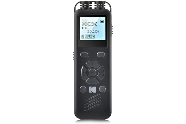 KODAK VRC250 - Enregistreur Vocal Haute Intensité, Mini Dictaphone Rechargeable avec Commande Vocale, Batterie Lithium, Lecteur MP3 et Dispositif d’Écoute