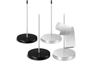 DREAMARK 4 Pezzi Porta Comande Ristorante, Spike in Lega Cromata per Ricevute, Porta Scontrini con Base Rotonda per Cucina, Hotel, Ufficio, Negozi (Argento e Nero)