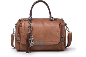 PORRASSO Retro Handbag Women Crossbody Bag Ladies Shoulder Bag Waterproof PU Leather Top-Handle Bag Work Travel Dating Boston Bag