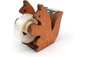 AMONENZ Parcel Tape Dispenser, Wooden Tape Dispenser Sellotape, Squirrel Sellotape Holder, with Transparent Tape, for Tape Rolls with a Width of 23 mm