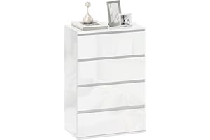 HOMCOM High Gloss Chest of Drawers, Modern 4 Drawer Dresser with Soft Closing Mechanism for Bedroom, White