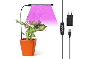 iZELL 48 LED Lampa do roślin z ładowarką USB - 【4/8/12H timer i 5 poziomów jasności】 Grow Light z elastyczną szyjką łabędzia 30 cm, światło o pełnym spektrum dla małych roślin