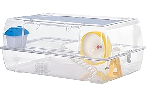 PawHut Hamster Cage, 2 Tier Gerbil Cage with Running Wheel, Water Bottle, Dish