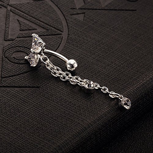 2 Stück Nabelpiercing Bauchnabel Ring baumeln Bowknot klar CZ Navel Bar Gold / Silber überzogen baumeln Körper Schmuck Piercing - 4