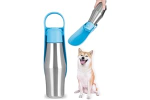 BLAUHAUS Gourde pour Chien Promenade 750 ML, Gourde Chien Isotherme Acier Inoxydable 304, Bouteille Eau Chiens avec Bol d’Eau de Voyage Portable, Parfaite pour Promenades avec Votre Chiens (Bleu, A)