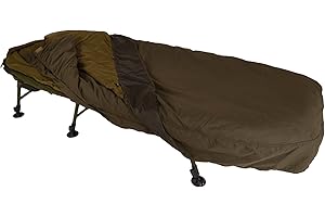 SOLAR TACKLE C-Tech Fishing Bed Chair Sleep System with 5 Season Sleeping Bag and Water Resistant Bed Chair Cover, Khaki Green Single Bivvy Bed for Fishing and Camping, Heavy Duty Carp Fishing Bed