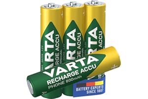 VARTA Batterien AAA, wiederaufladbar, 4 Stück, Recharge Accu Phone, Akku, 800 mAh Ni-MH, sofort einsatzbereit, geeignet für schnurlose Telefone