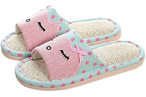 Mnixy Women's Unisex Linen Home Cute Cartoon Couple Slippers, Non-Slip, Suitable for Indoor and Outdoor (Red, UK 5-5.5)