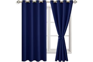 JIUZHEN Blickdicht Vorhänge Gardinen Ösenvorhang für Schlafzimmer Wohnzimmer,Dunkelblau Verdunkelungsvorhang,2 Stück,137x117cm(HxB)