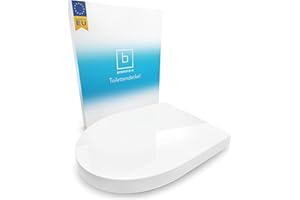Benkstein® Abattant de WC avec système d'abaissement automatique en forme de D blanc - Abattant de WC antibactérien - Quick Release pour un nettoyage facile - Montage facile - Urea-Duroplast -