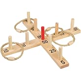 Idena 40199 - Wooden Throwing Game for 9 Rods and 4 Sisal Rings for Children and Adults, Popular Outdoor Sports Game for Summ