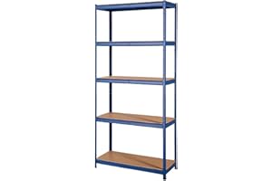 BURAKH 5 Tier Blue Storage Rack Heavy Duty Shelving Galvanised Steel Garage Shelves | Heavy Duty Shed Storage Racking Shelf | For Warehouse, For Workshop | For Office (Blue, 180cm x 90cm x 40cm, Pack of 3)