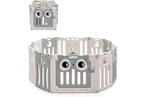 GYMAX Baby Playpen, Foldable Safety Playard with Lockable Door, Toddler Activity Center Fence for Indoor & Outdoor (12 Panel, Beige)