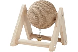 Gralara Coniglio Sisal Coniglio Scratch Toy Ball Durevole Supporto in legno stabile portatile Scratcher con palla per piccoli animali