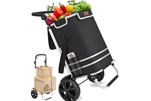 BAKAJI Carrello Spesa 3 in 1 Pieghevole borsa Capacità di 56 Litri, Carrellino a Mano Portaspesa e Portapacchi Carico 30 kg con Manico Ergonomico, Ruote e Tracolla, Trolley Salvaspazio (Nero)