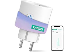 Presa Smart 5GHz Wifi, ANTELA Presa Intelligente, Presa Temporizzata(Type F), Prese con Monitoraggio Energia, Controllo Remoto, Compatibile con Alexa/Google Home, 16A 3680W, 1 Pezzi
