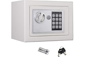 XINNG 4.6L Small Digital Safe Box 23x17x17cm Security Steel Electronic Safety Box with Two Override Keys PIN Number Code Wall Floor Mounted for Home Office Store Money Cash White