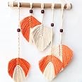 Macrame Kn0ts Cotton 16 Inches Leaves Wall Hanging Boho Feather Wall Decor Large Leaf Yarn Wall Hanging Tapestry Handmade Woven Wall Art (Orange)