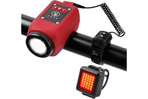 THUCHENYUC Clacson Elettrico 2 in 1, Campanello Elettronico per Mountain Bike con 4 Modalità di Luce e 6 Modalità Audio, IPX5 Impermeabile, Ricaricabile tramite USB