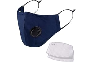 NUÜR Washable Face Mask, 3 Layer Design, Air Valve and Adjustable Ear Loops and Nose Clip, Reusable, Soft, Breathable for Everyday Public Use, 2 Free Filters in 5 layers, Blue