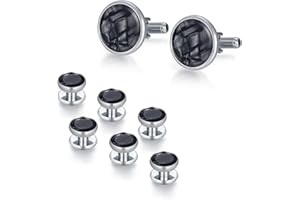 UJOY Cufflinks & Studs Set 1Pair Cufflinks & 3Pair Tuxedo Studs Mens Jewelry Kit with Gift Box - Elegant Shirt Buttons with Cufflink Box Black Polishing Cloth for Valentine Day, Father 's Day Prese-nt