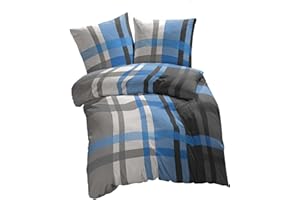 ETÉREA HIMMLISCHE QUALITÄT etérea Microfaser Seersucker Bettwäsche Urban Check 200x200 3er Set - Bügelfrei mit Reißverschluß - Allergiker geeignet nach Oekotex 100-200 x 200 + 2er Set 80 x 80 cm - Blau