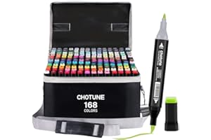 CHOTUNE Pennarelli 168 Colori，Impermeabili Marcatore Doppia Punta Design Morbido Della Testa，Marker Set Facile da Miscelare per Schizzi e Illustrazioni, con Base e Borsa per il Trasporto
